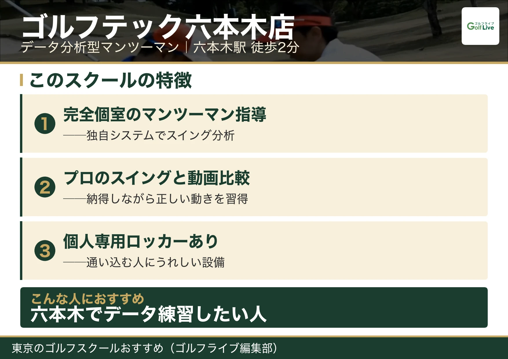 ゴルフテック六本木店の特徴（東京 ゴルフスクール おすすめ）