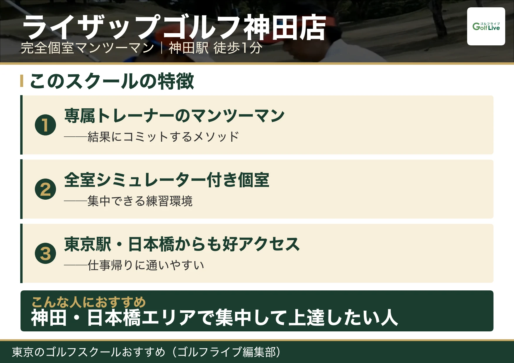 ライザップゴルフ神田店の特徴（東京 ゴルフスクール おすすめ）