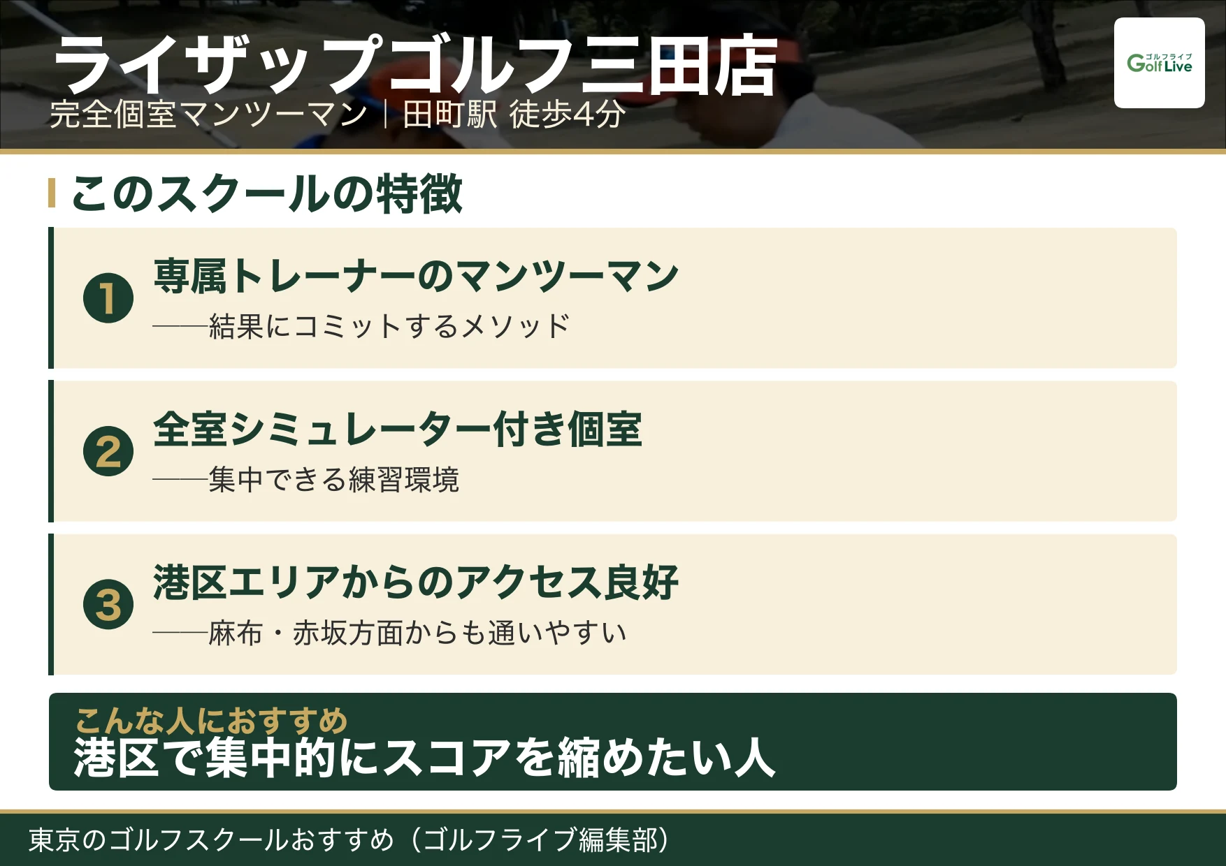 ライザップゴルフ三田店の特徴（東京 ゴルフスクール おすすめ）