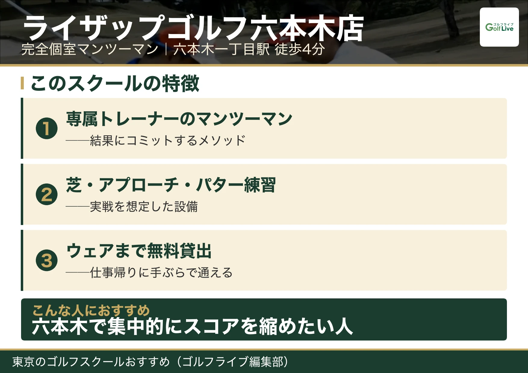 ライザップゴルフ六本木店の特徴（東京 ゴルフスクール おすすめ）