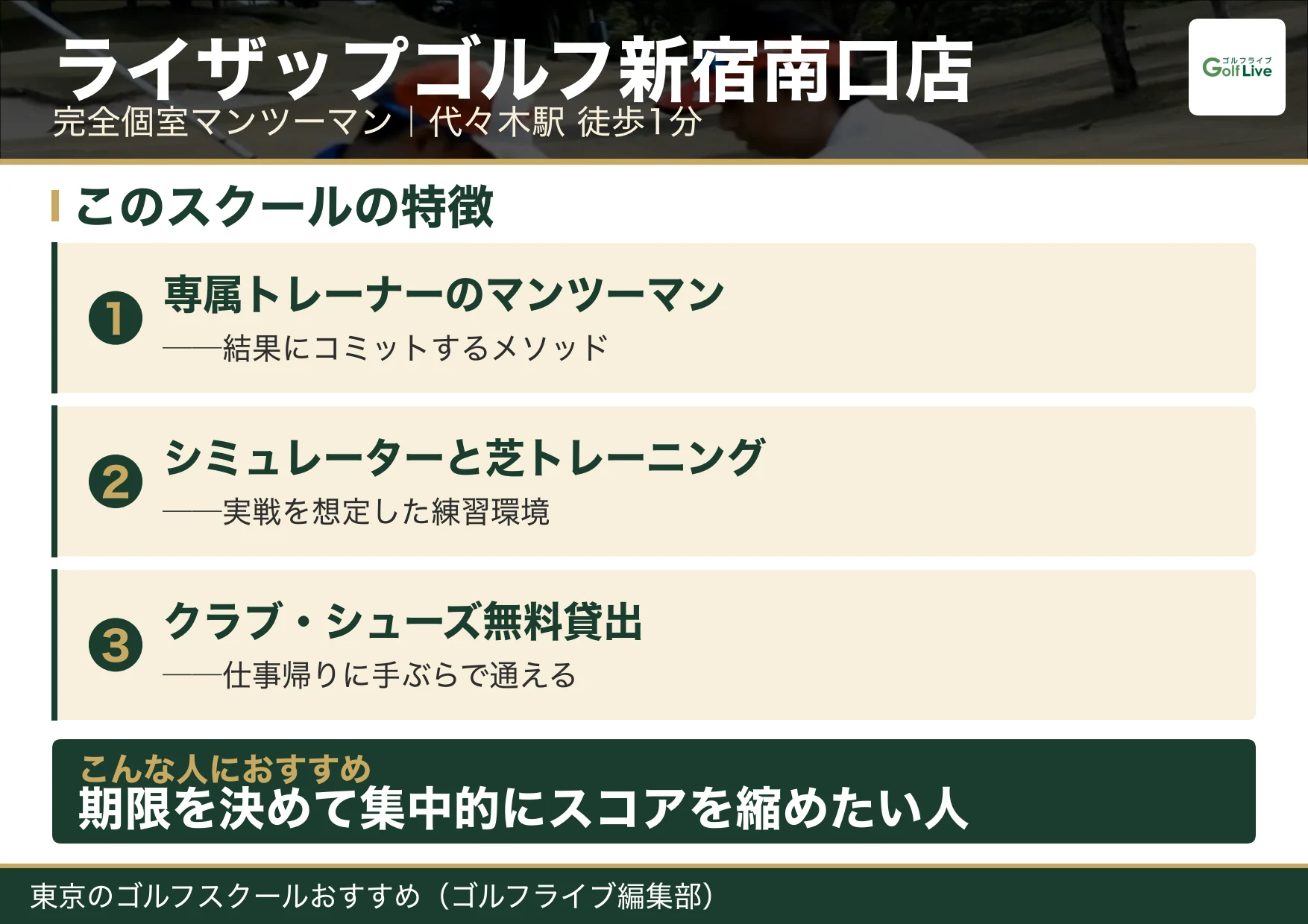 ライザップゴルフ新宿南口店の特徴（東京 ゴルフスクール おすすめ）